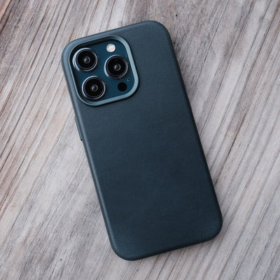 Bare Skin Case for iPhone 15 Pro Max - Full-Grain Leather Case with MagSafe for iPhone 15 Pro Max - Midnight Blue