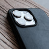 Bare Skin Case for iPhone 15 Pro Max - Full-Grain Leather Case with MagSafe for iPhone 15 Pro Max - Black - Metal Camera Surround