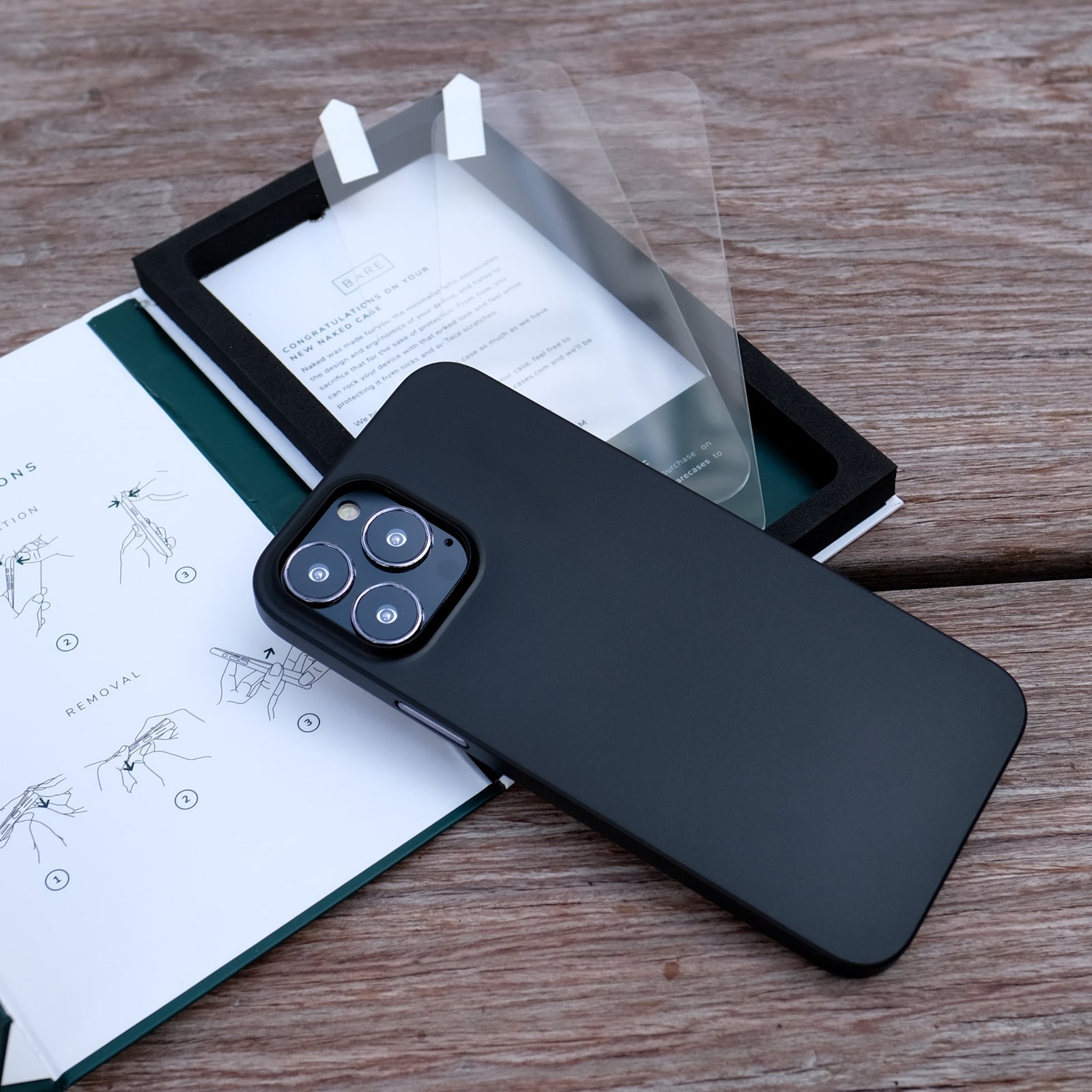 Bare Essentials Pack for iPhone 13 Pro and iPhone 13 Pro Max - Includes Bare Naked - the Thinnest Case for iPhone 13 Pro and iPhone 13 Pro Max and 2 Bare Pane Tempered Glass Screen Protectors for iPhone 13 Pro and iPhone 13 Pro Max - Pitch Black