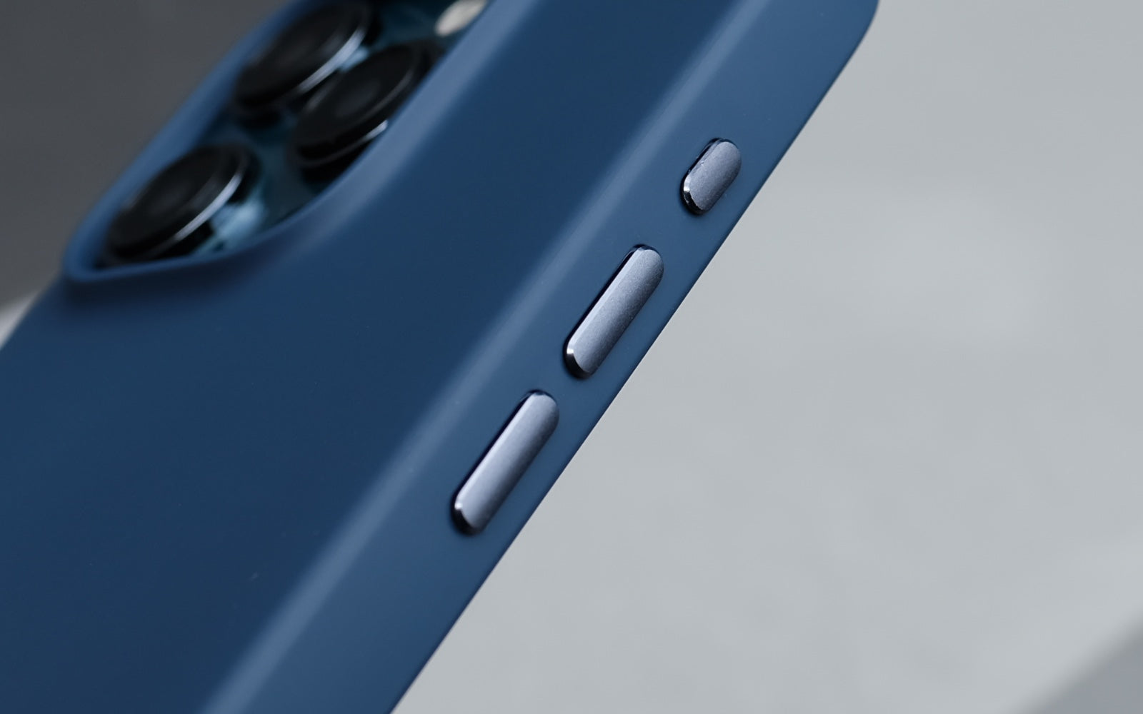 The Bare Case for iPhone 15 Series - Thinnest MagSafe Case for iPhone 15 Series - Metal Buttons - Blue Titanium